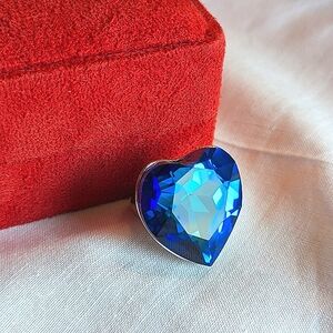 Vintage Bermuda Blue Crystal Stainless Steel Ring